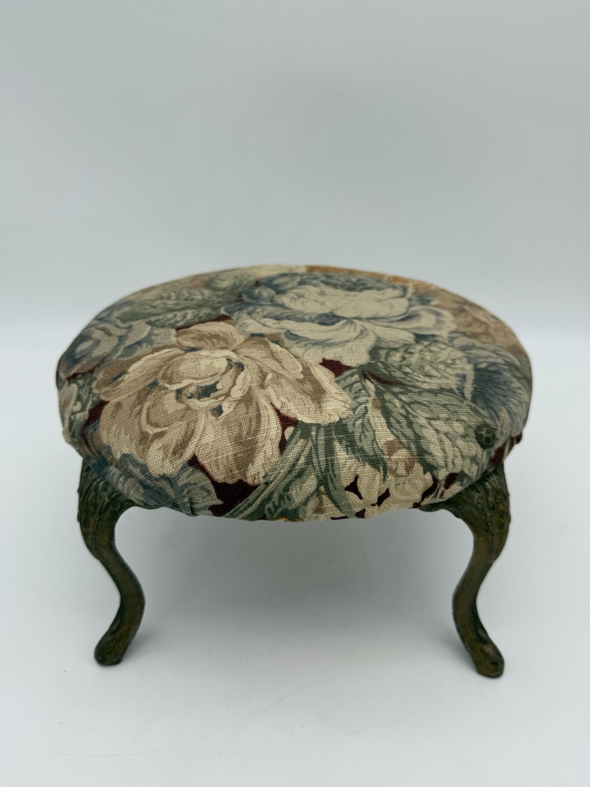 Victorian Cast Iron Wood Foot Stool w Original Upholstery C. A. Dorney Furniture