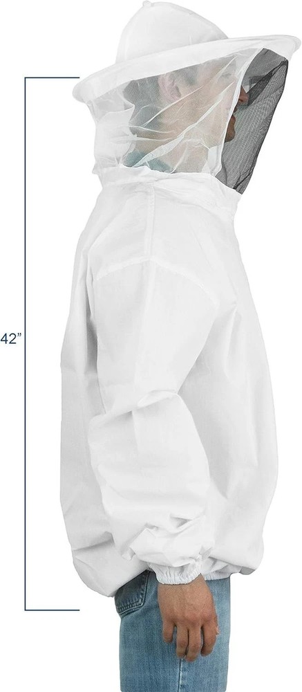 Professional White Large Beekeeping Suit, Jacket, Pull Over, Smock with Veil,