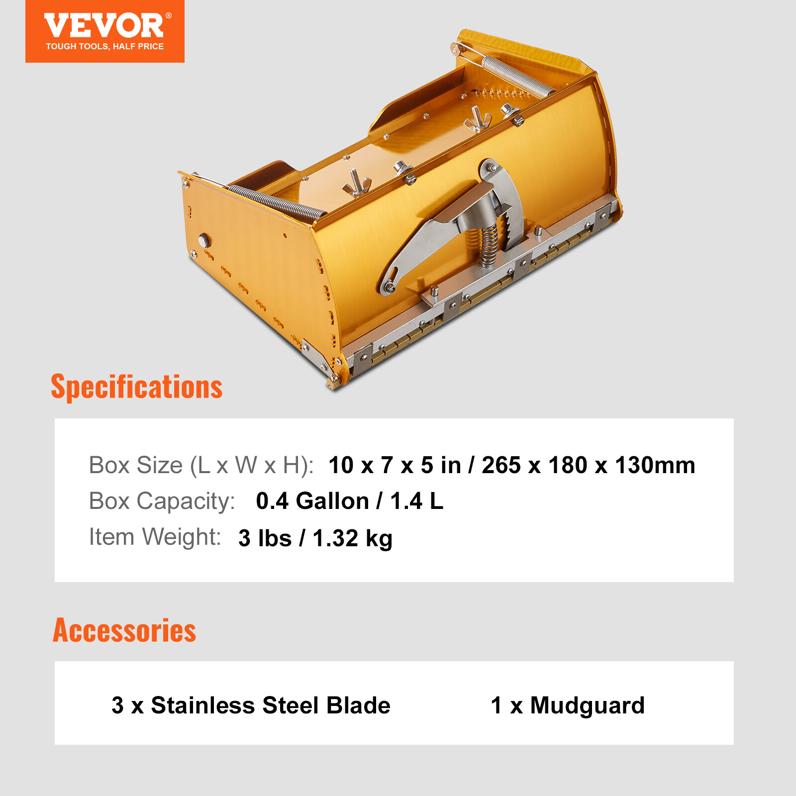 VEVOR Drywall Flat Box Finishing Mud Box 10'' Wall Compound Putty 2 Bonus Blades