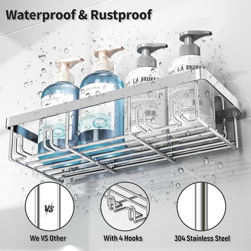 Rustproof 5-Piece Shower Caddy Set – Easy Adhesive Installation & Large Capacity