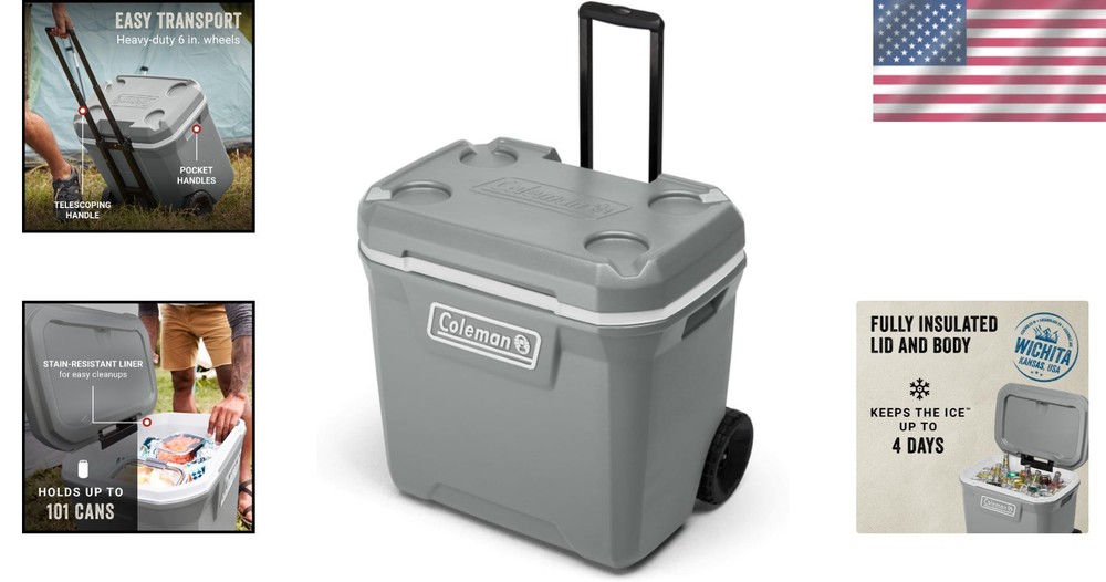 65-Qt Rolling Cooler with Cup Holders