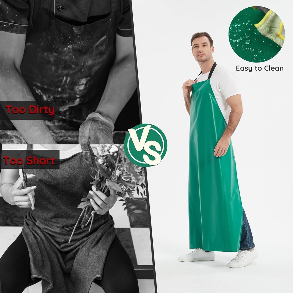 Thicker Rubber Apron, Extra Long Adjustable Heavy Duty Green