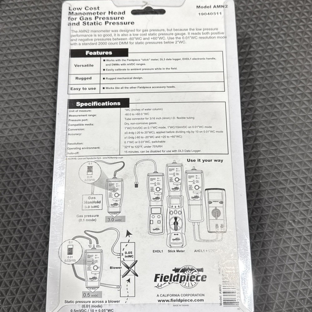 Fieldpiece AMN2 HVAC Modular Manometer Accessory Head NEW