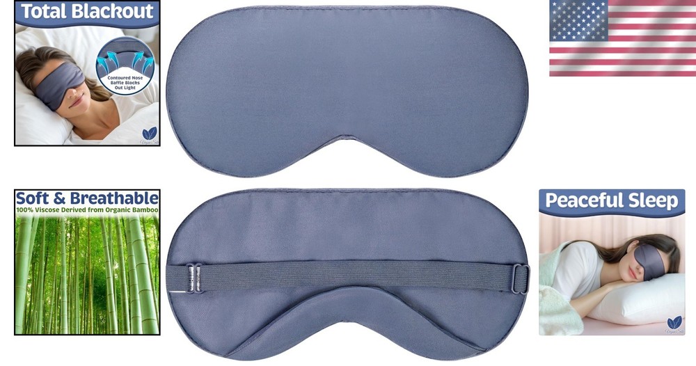 Cooling Light Blocking Eye Mask with Adjustable Strap - Navy Gray Bamboo Viscose