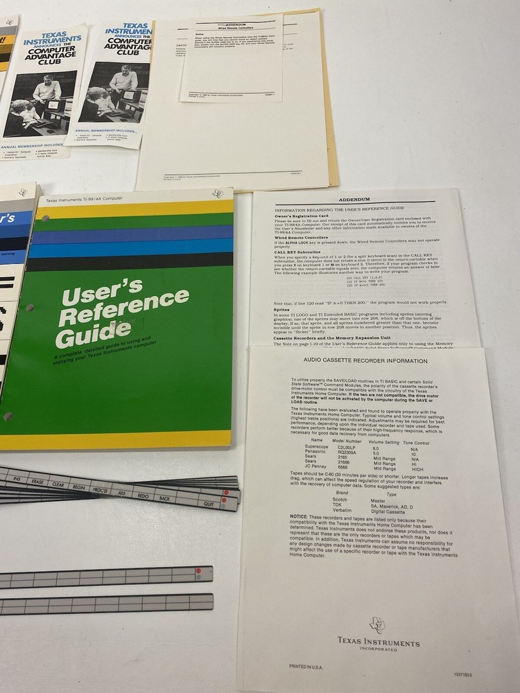 Texas Instruments Computer TI-99/4A Original Box Cords & Docs