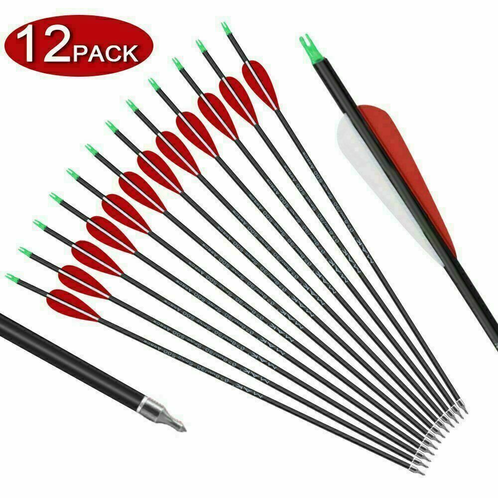 30" Archery Carbon Target Hunting Arrows Adjustable Nock Replaceable Field Point