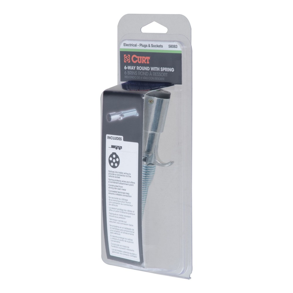 Curt-6-Way Round Connector Plug with Spring (Trailer Side, Packaged)