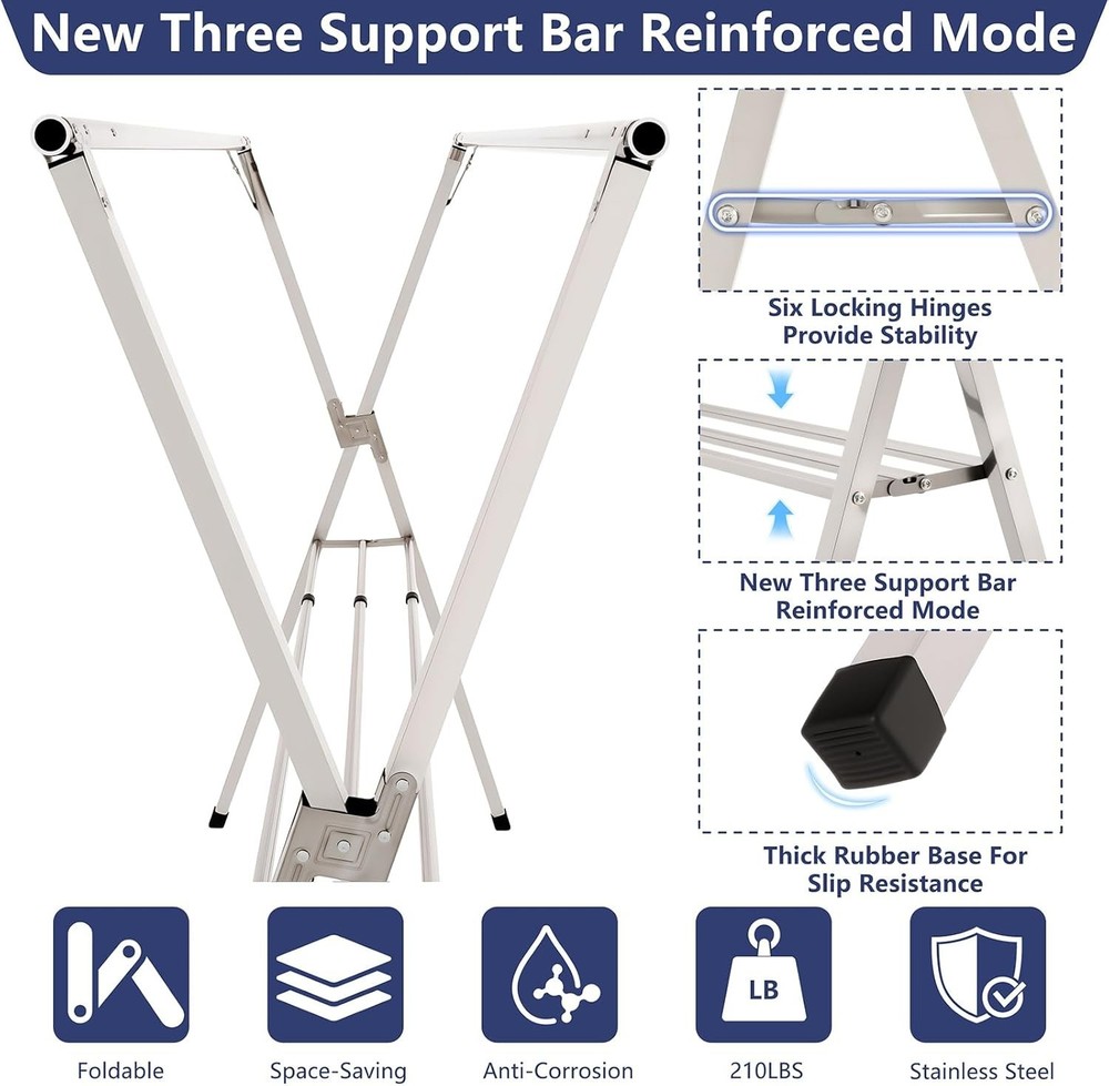 Sturdy 79" Stainless Steel Drying Rack - Lightweight, Adjustable & Space-Saving