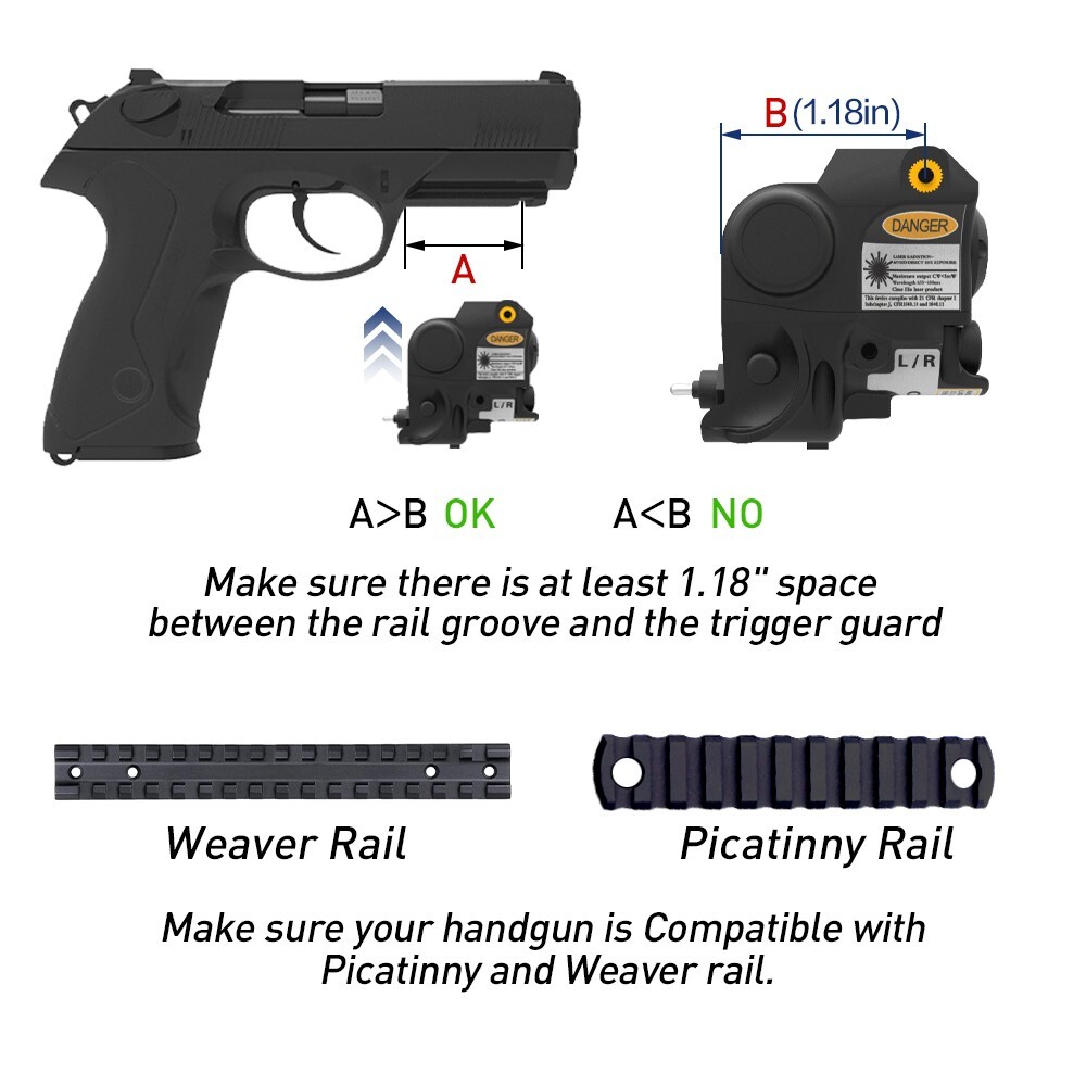 Laspur Sub Compact Rail Mount Green/Red Laser Sight with Flashlight Light combo