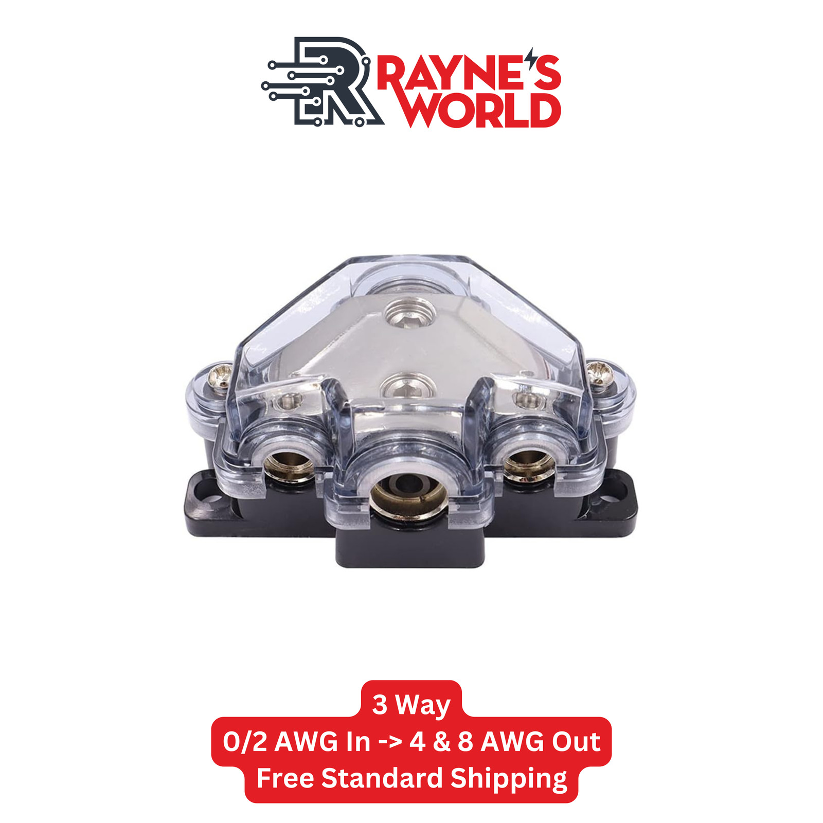 3 Way Distribution Block 0-4 AWG In, 4-10 AWG Out Car Audio Amp Power or Ground