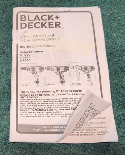 Black & Decker DR260 3/8in. Corded Drill w/\Bit 18 PC General Purpose Drill Set