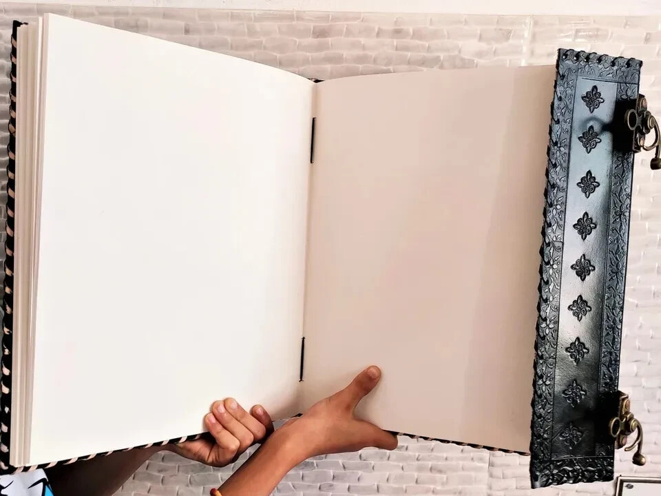 EXTRA LARGE Big Real Leather Seven Stone Embossed Book Journal Notebook