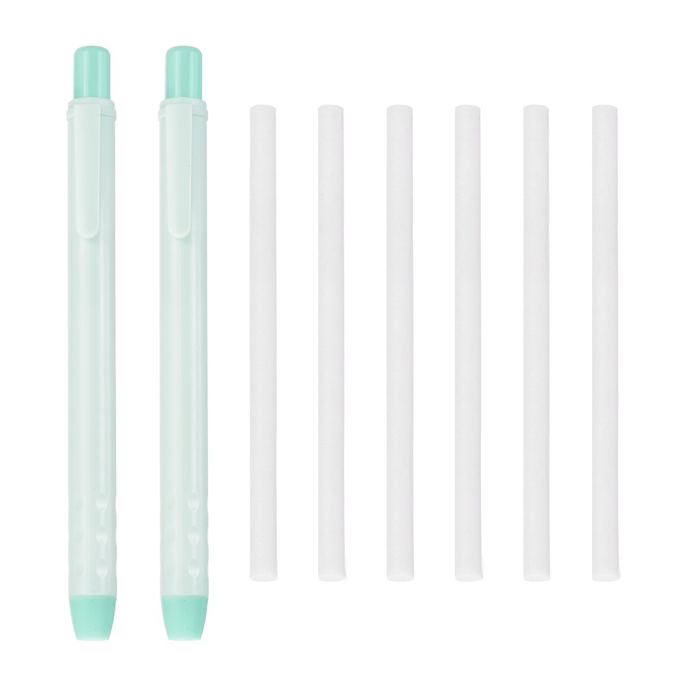 2+6Pcs Retractable Eraser Pen, with 6Replacement Rubber Refill, Light Green TPE