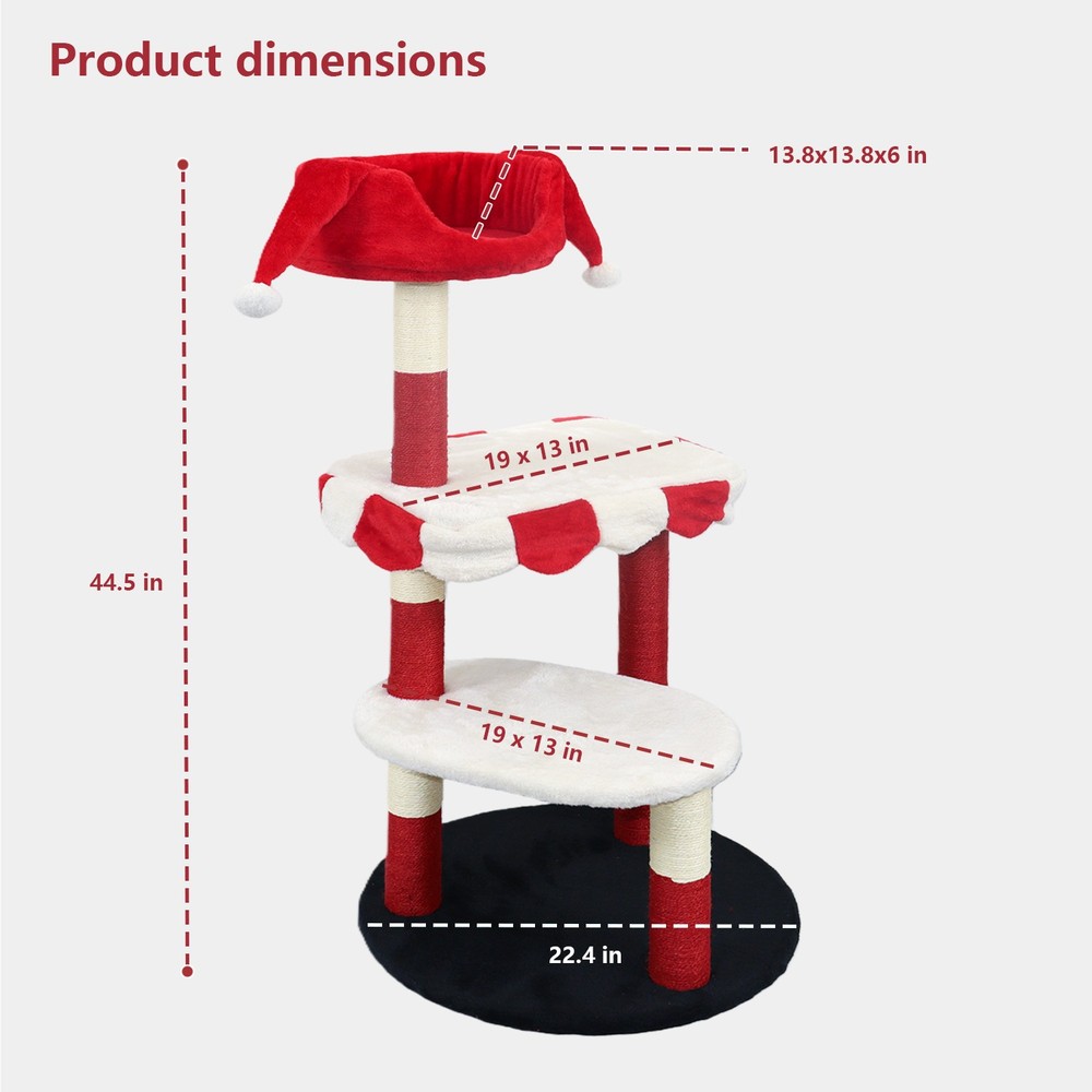 Cat Tree with Cozy Perch & Scratching Posts - Red & White Design Multi NEW
