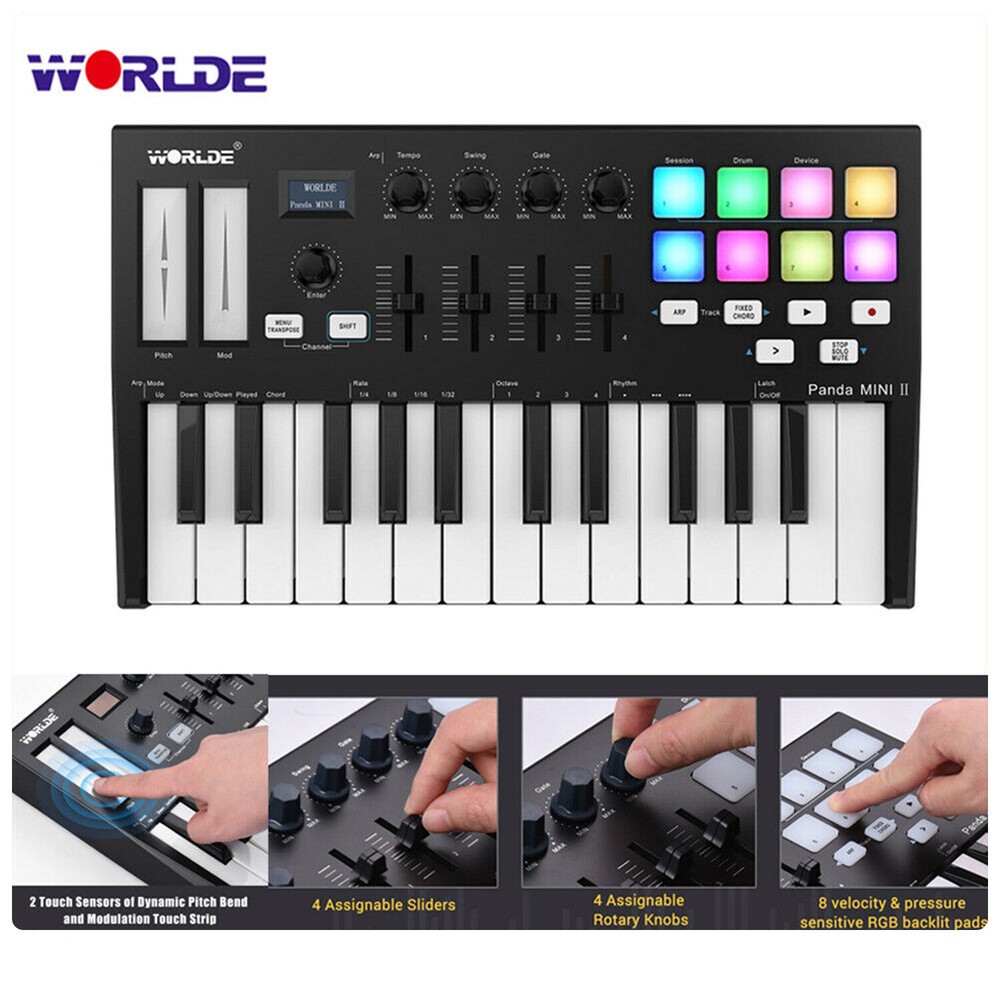 WORLDE Panda MINI II Portable 25-Key USB MIDI Keyboard Controller with Backlit