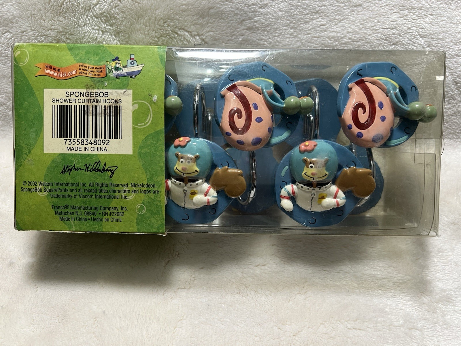 Rare 2005 Spongebob Squarepants Patrick Sandy Gary Shower Curtain Rings -NEW