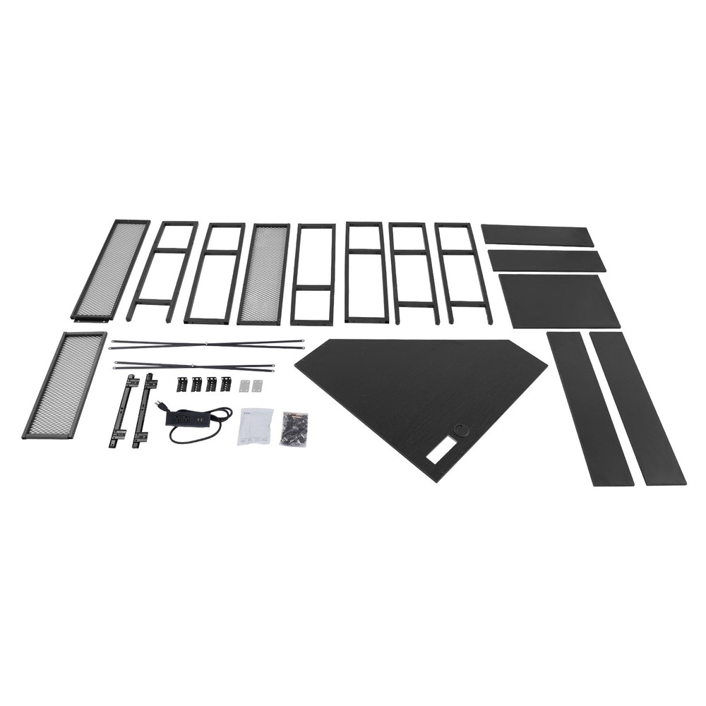 Black Corner Computer Desk with LED Light Strip and USB Power Outlets