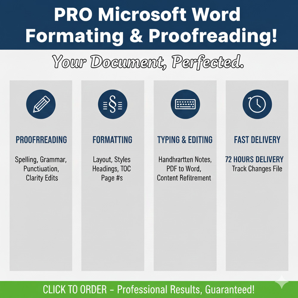 PRO Microsoft Word Formatting & Proofreading! Fix, Type, Edit, Polish Report