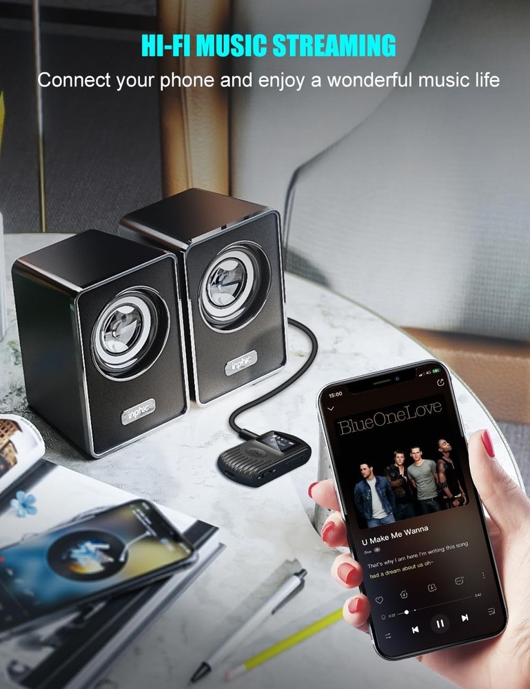 Bluetooth Receiver with LCD Screen, Portable 3.5mm AUX Bluetooth 5.0 Adapter ...