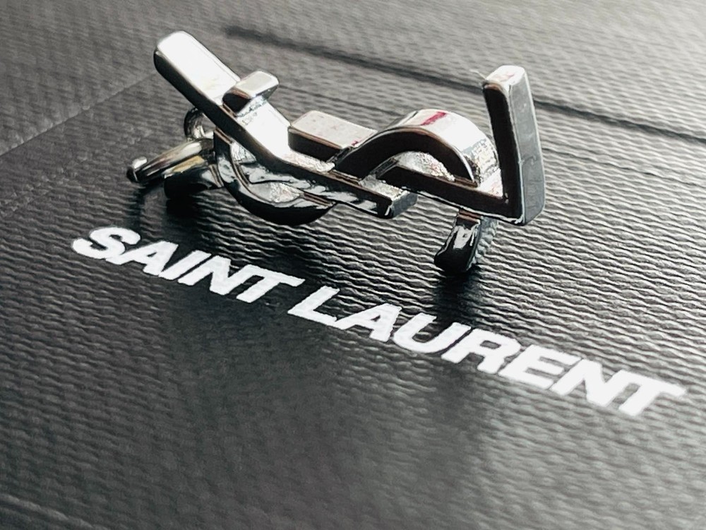 YSL charm pendant stamped zipper pull silver