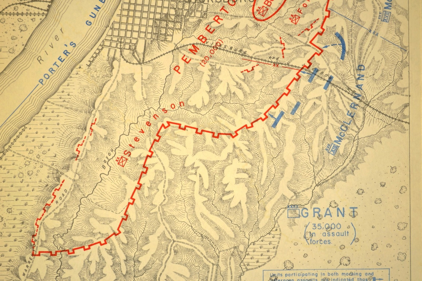 Vintage Siege of Vicksburg Map Mississippi Ulysses S Grant John Pemberton