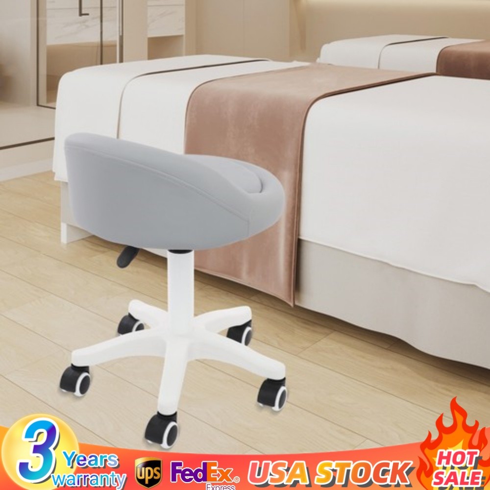 Adjustable Beauty Salon Chair Rolling Stool Rolling Stool with Low Backrest gray