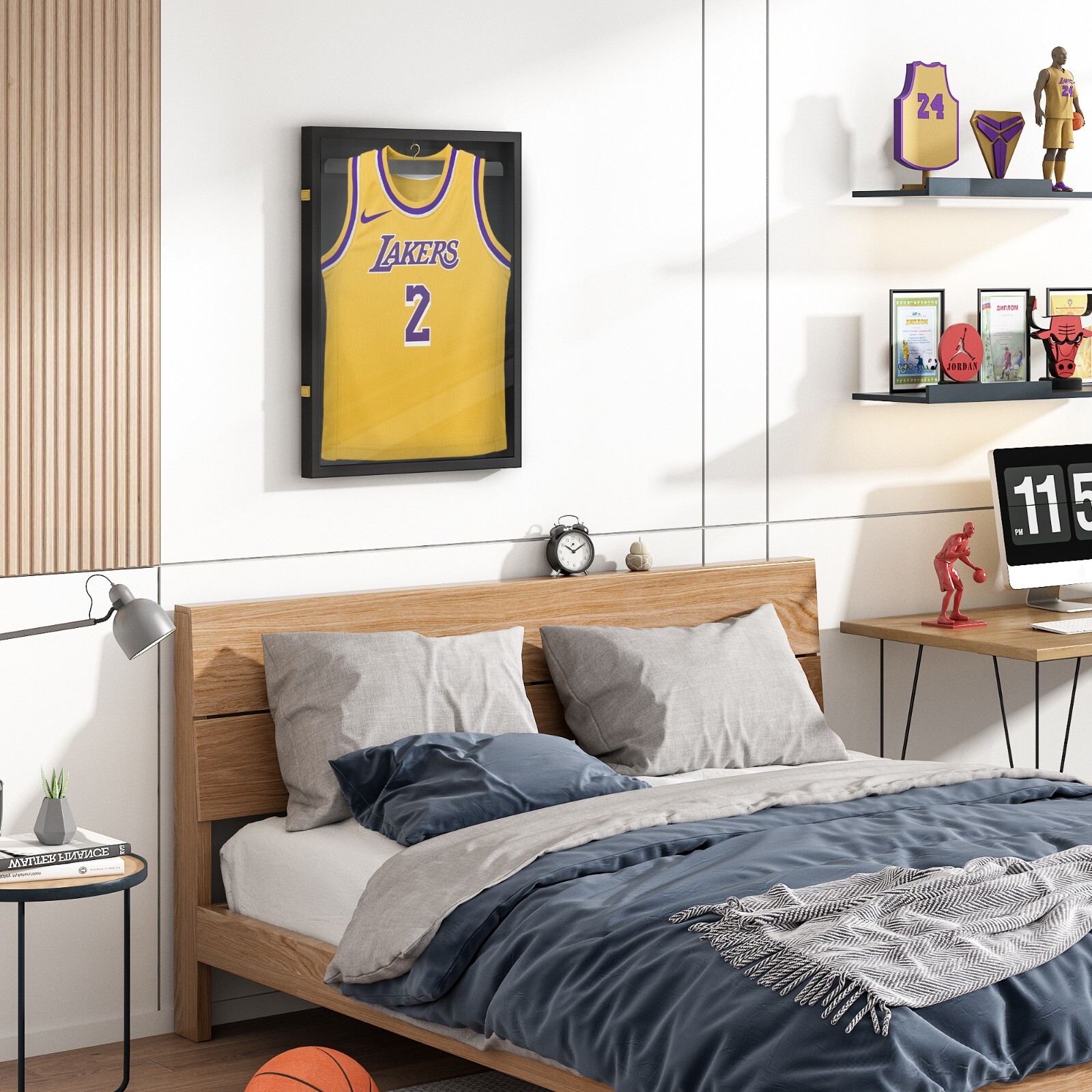 Jersey Display Case Frame Shadow Rack Box Exquisite Lockable with Hanger Wood