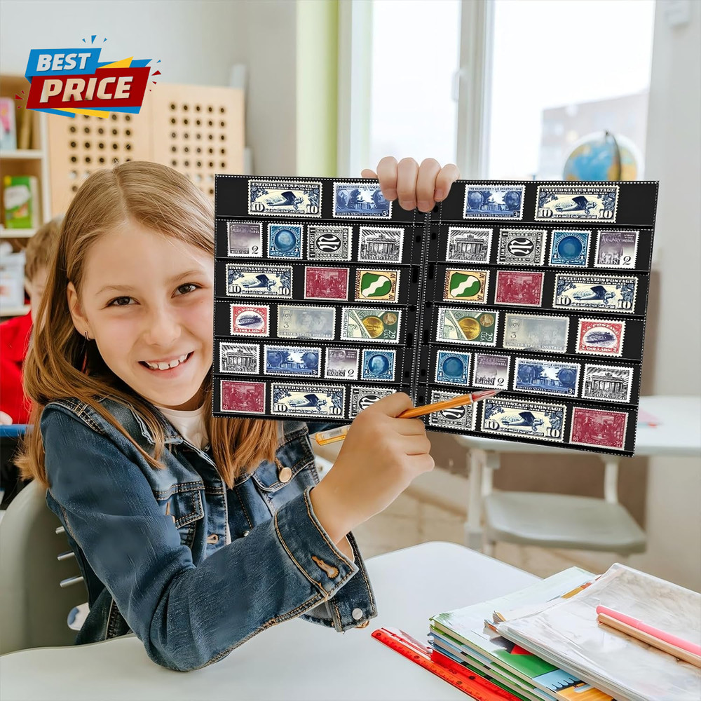 20 Sheets Stamp Pages Collector Album Binder Standard 9 Hole Binder Sleeves for