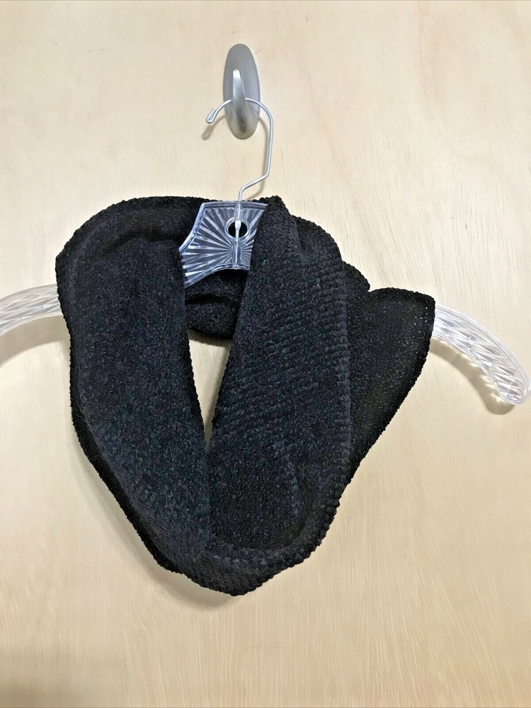 Neck Warmer Scarf Cowl Chenille Solid Black Soft Handmade Crochet