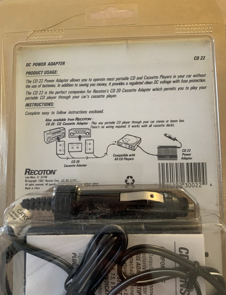 Recoton CD22 Multi-Voltage Car Adapter Vintage NOS
