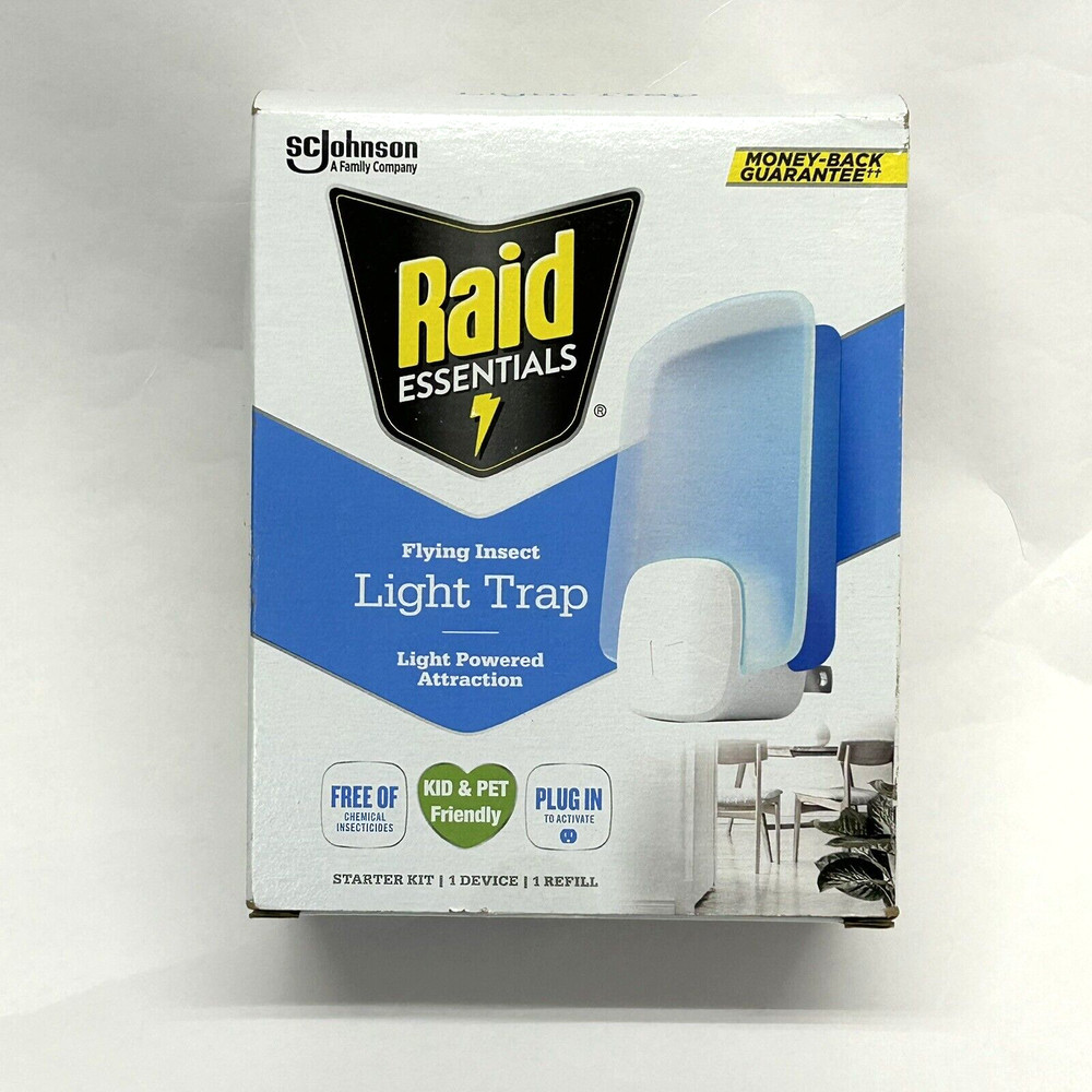 Raid Essentials Flying Inspect Light Trap Starter Kit 1 Device & 1 Refill New