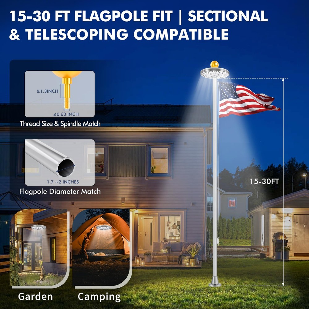 Flag Pole Light Solar Powered, 29 LED Extra Bright Silver Flagpole Light for ...