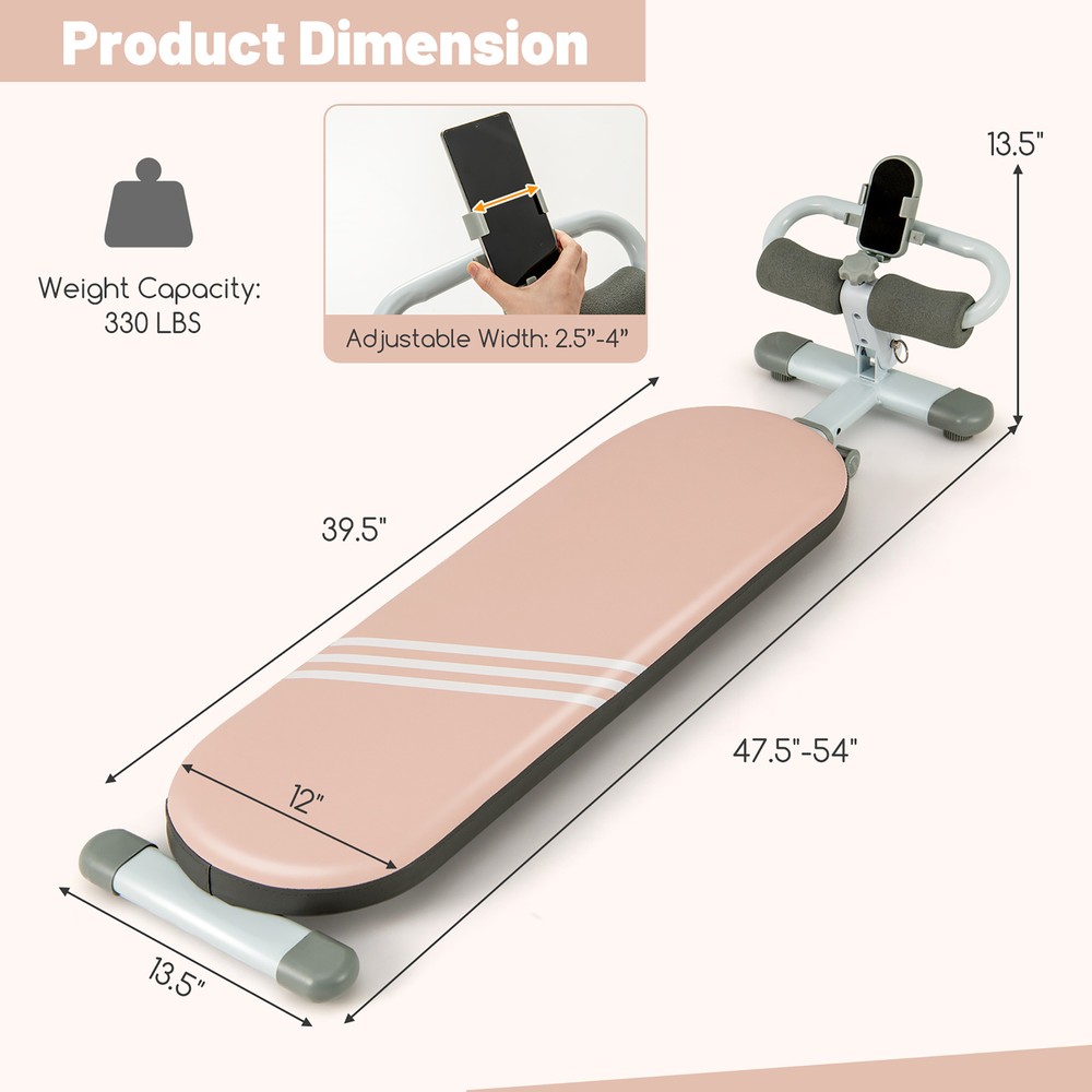 Multifunctional Sit Up Bench w/3 Gear Adjustable Angles & Adjustable Length Pink