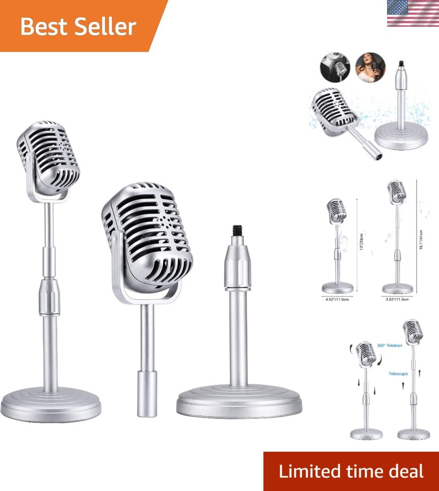Imitation Metallic Vintage Microphone Decor with Adjustable Stand - Silver Style