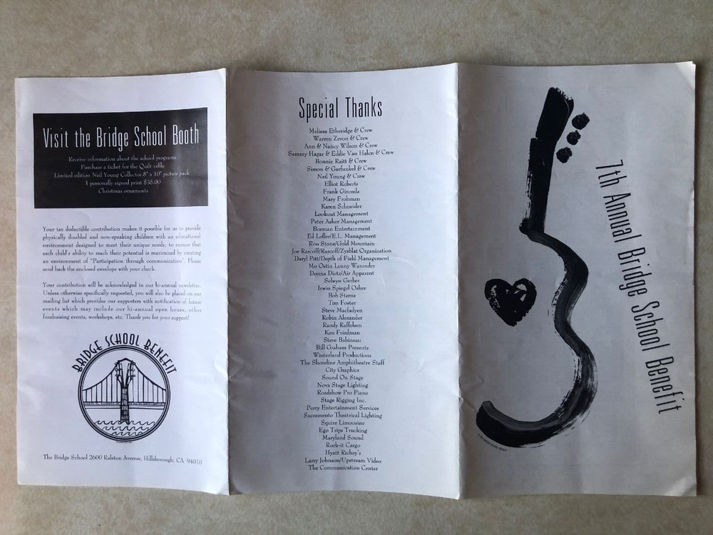 7th Annual Bridge School Benefit Concert Program 1993 Neil Young Warren Zevon