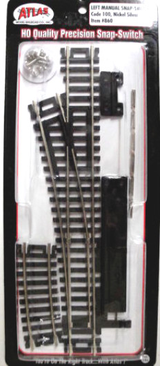 Atlas #860 Left-Hand Manual Snap Switch Track - HO Scale - Code 100 Rails - New