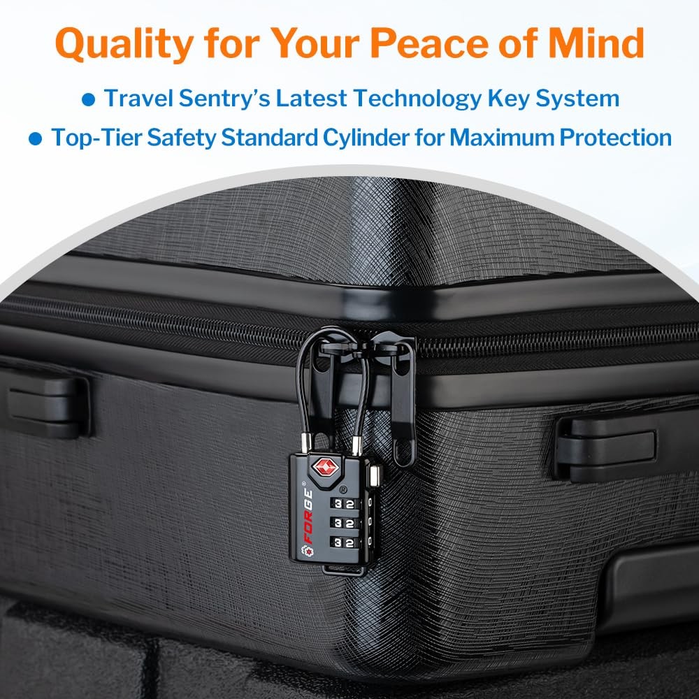 TSA Approved Cable Luggage Locks, Re-settable Combination Small, Black 4 Pack