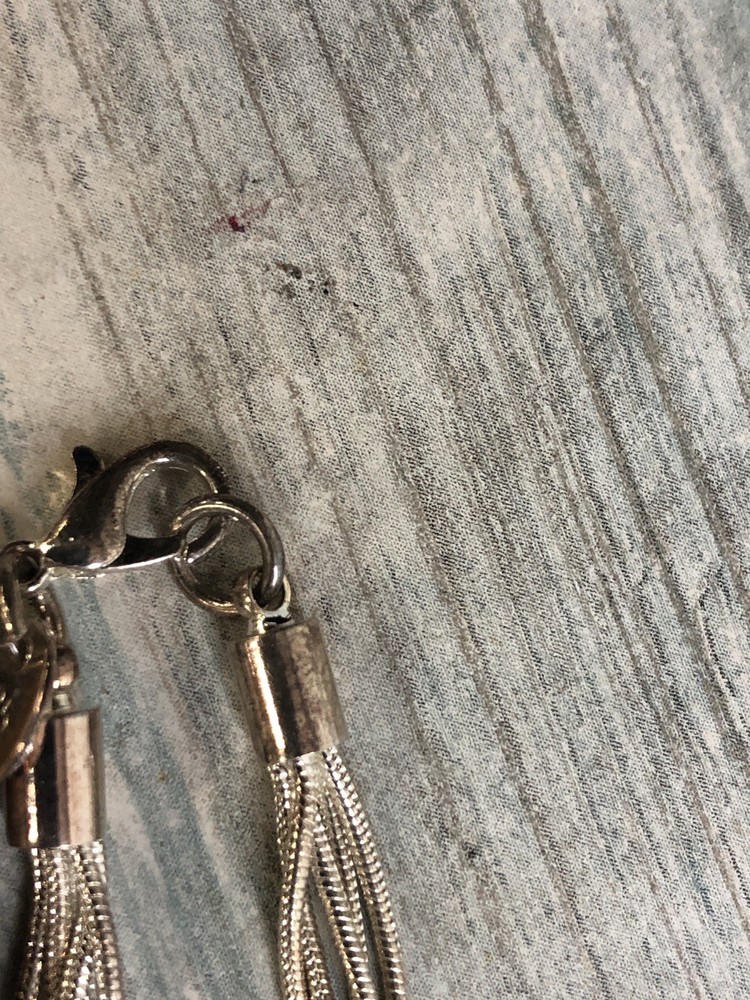 925 Sterling Silver Multiple Strand Loop Through Tassel Heart Bracelet