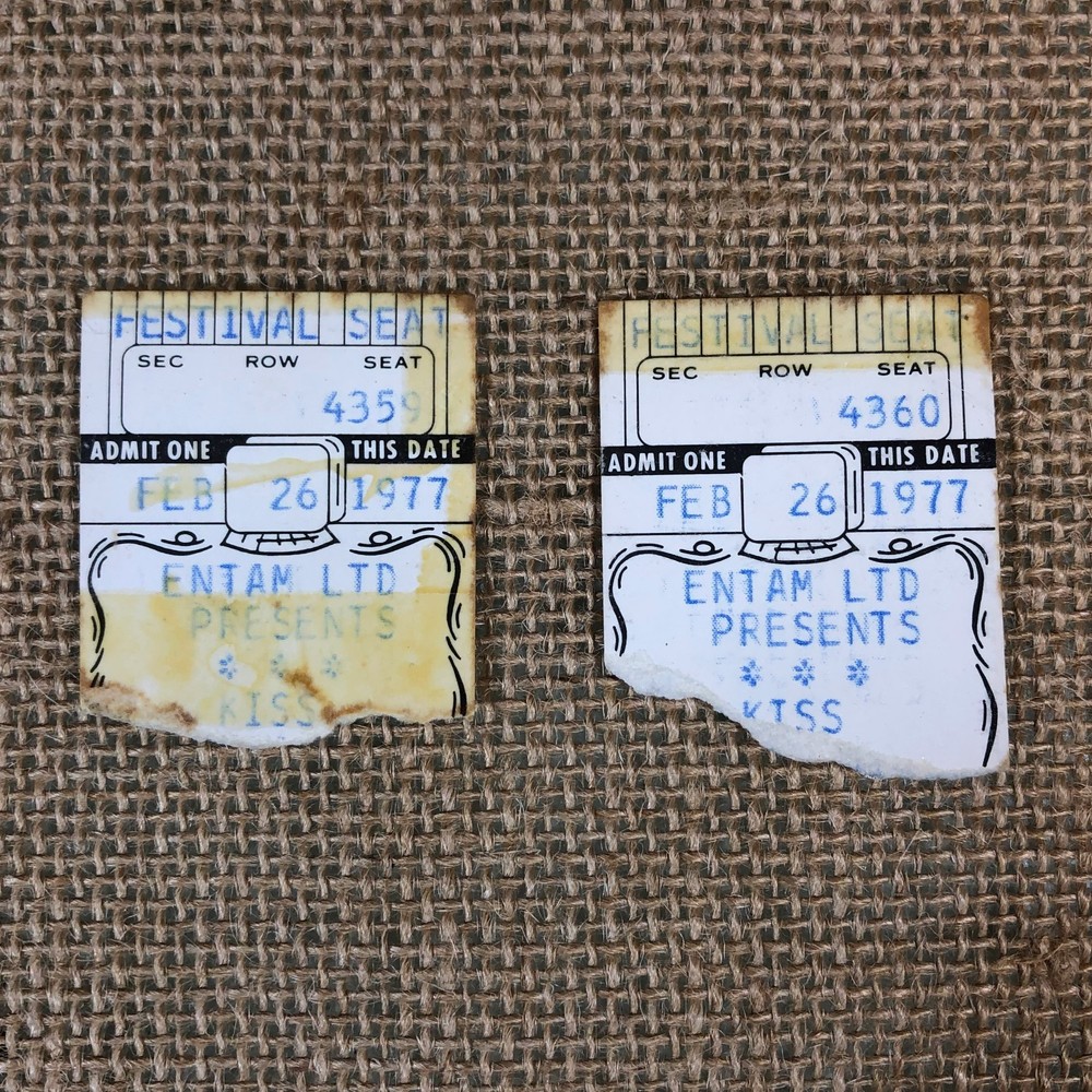 KISS CONCERT Tickets Lot of 2 Vintage 1977 Ticket Stubs February 26 Freedom Hall
