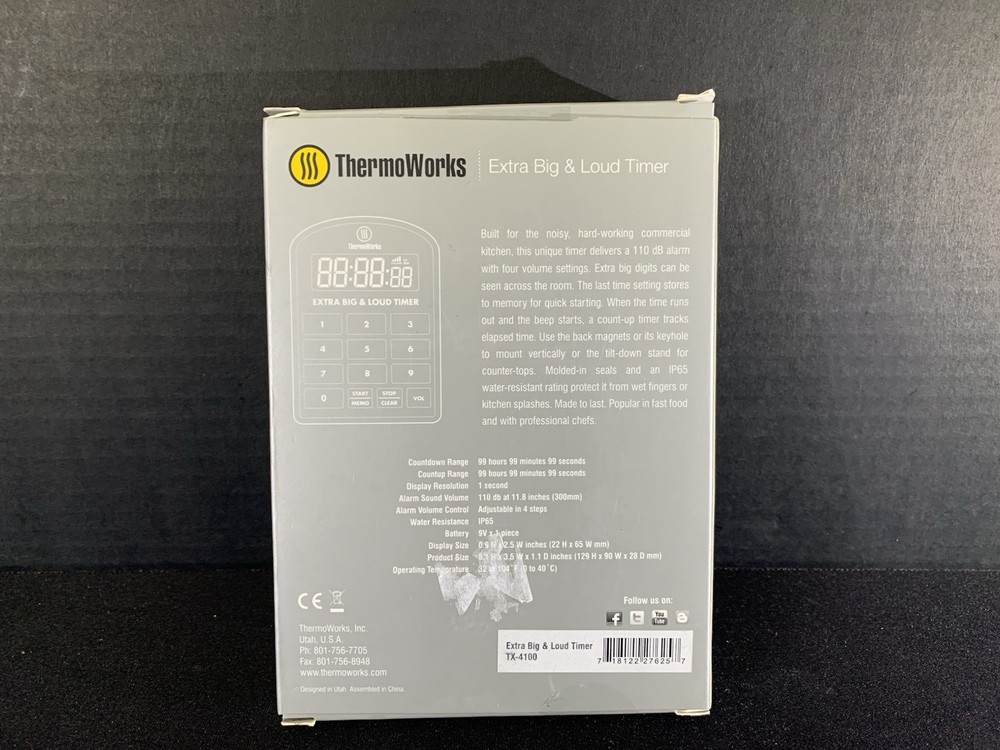 ThermoWorks Extra Big and Loud Kitchen Timer Black Water Resistant