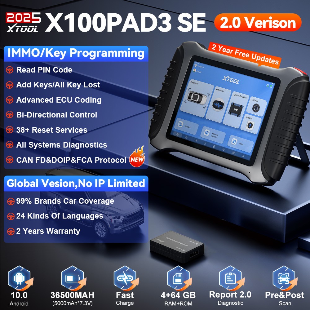 2025 XTOOL X100 PAD3 SE V2.0 Key Programming Coding Tool Scanner 38+ Service FCA