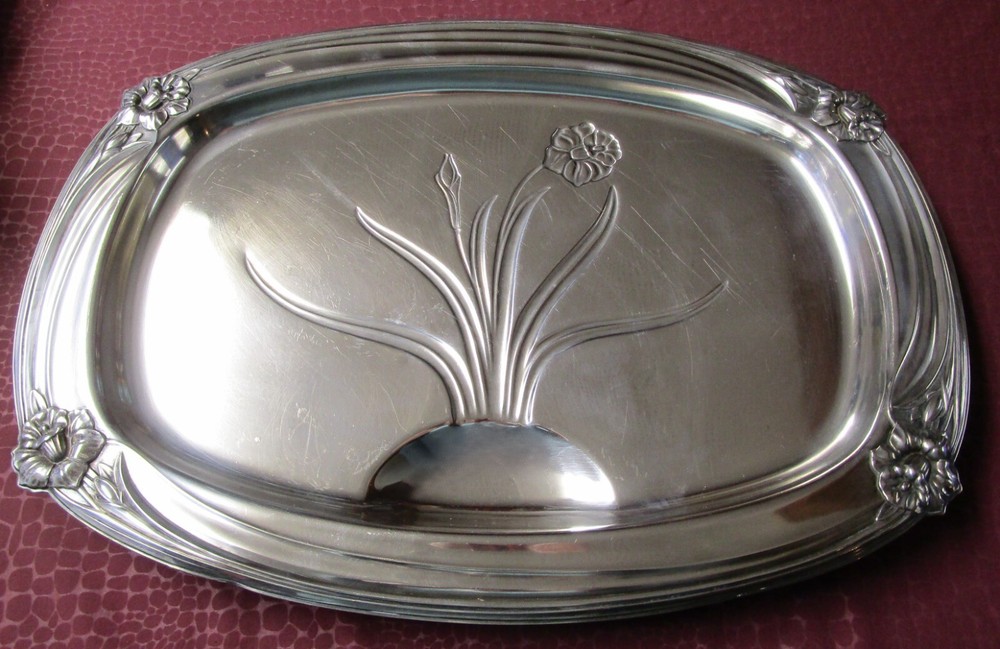 DAFFODIL 1950 MCM Silverplate Well & Tree Platter No Monograms           bbg