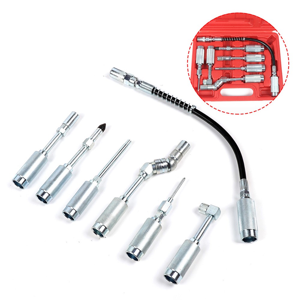 ✅7PC Grease Gun / Lube Accessory Kit & Adaptor Nozzle Set In Storage Case