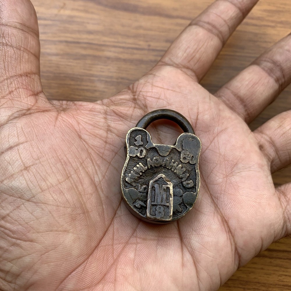 BRASS PADLOCK OR LOCK WITH KEY, miniature sized, OLD OR ANTIQUE, nice shape.