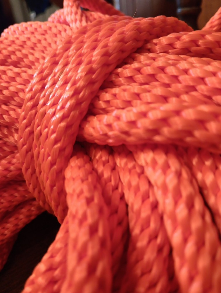 3/8” x 115 ft. Solid Braid Polyester Rope. Made in USA. Orange