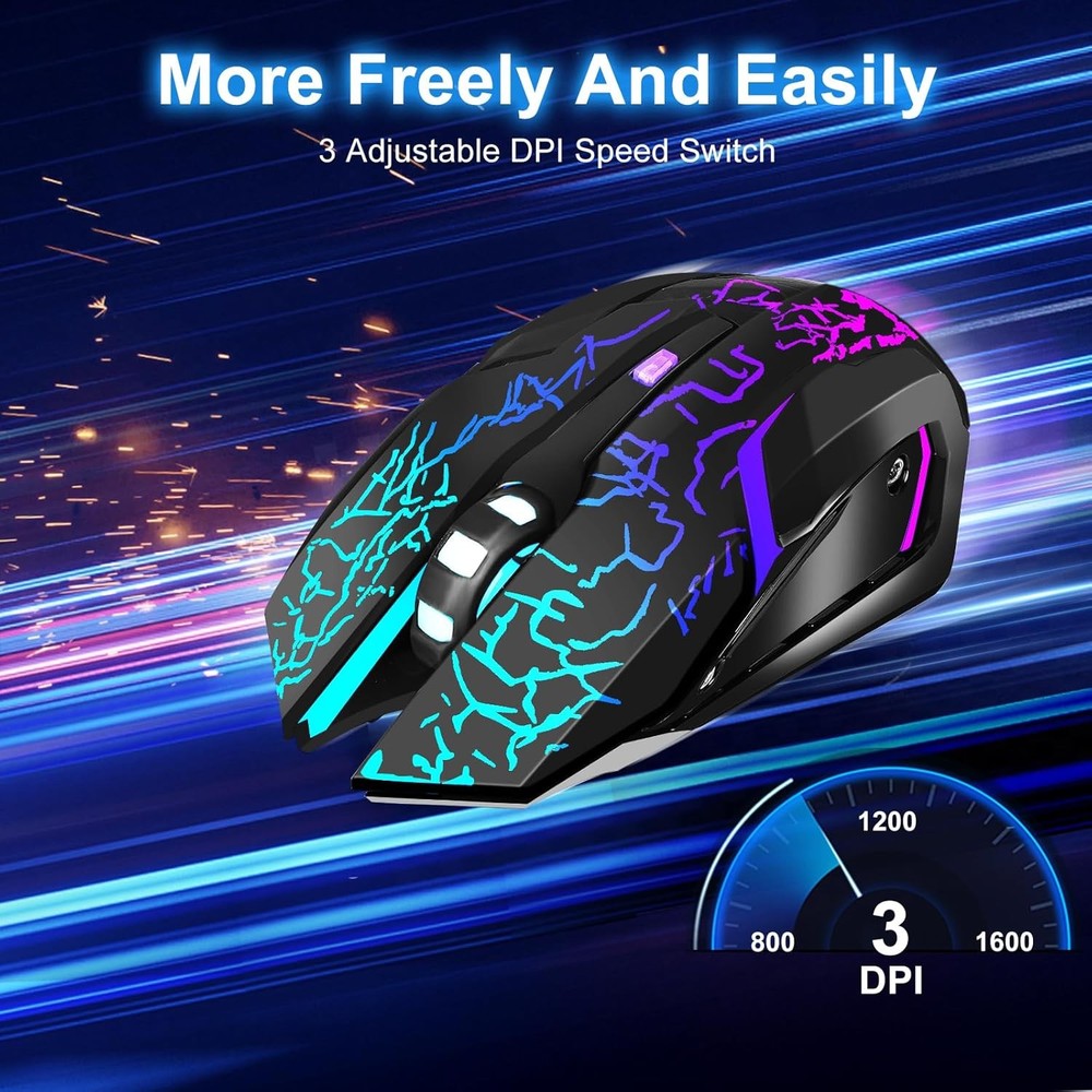 Wireless Gaming Mouse, Rechargeable Computer Mouse with Type-C Black