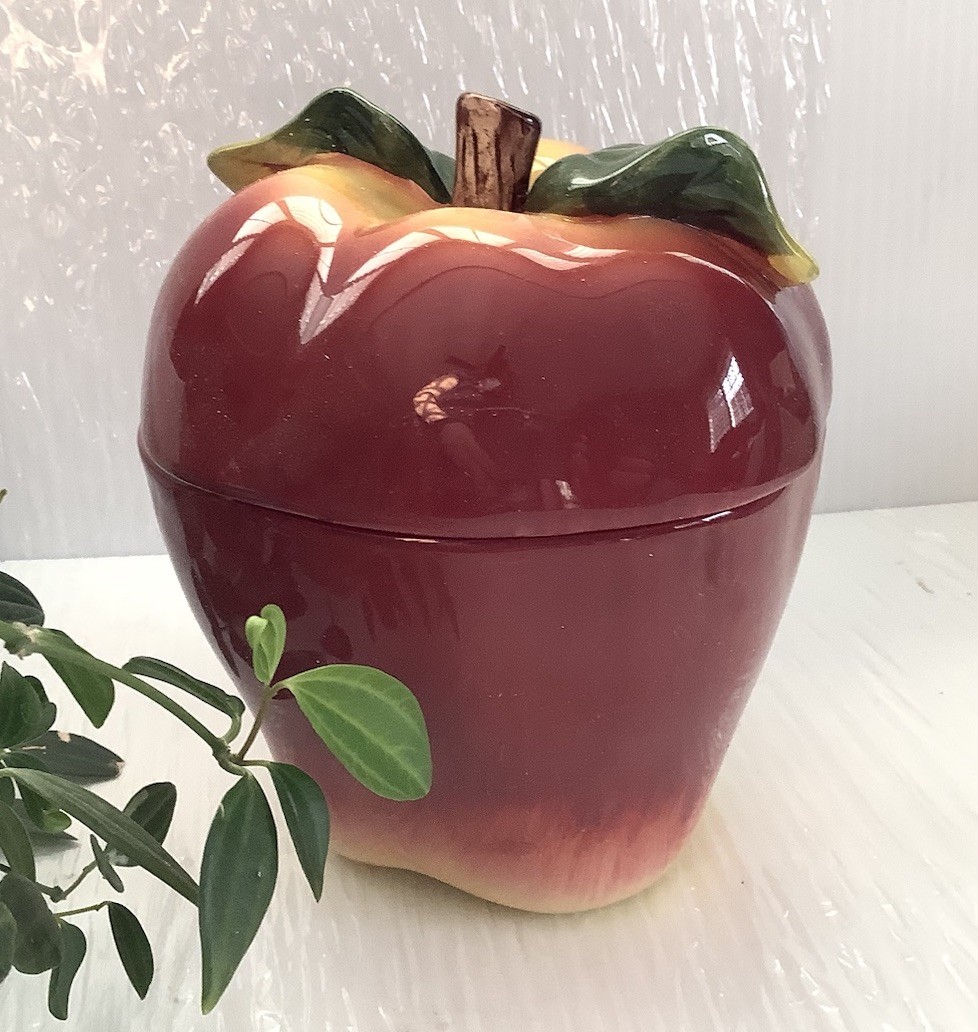 Ceramic Apple Cookie Jar Canister w Lid Red Kitchen Decor 6” New In Box