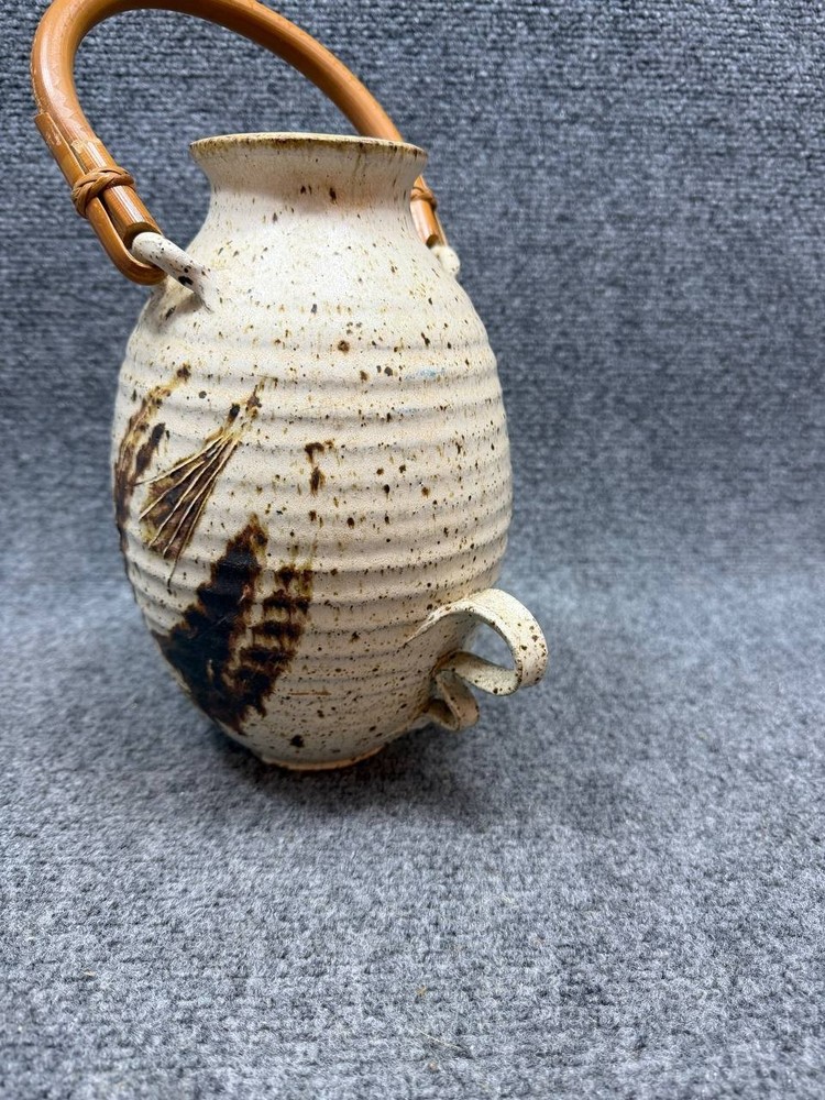 Handmade Studio Pottery Jug Bamboo Handle Ceramic Broken Spout