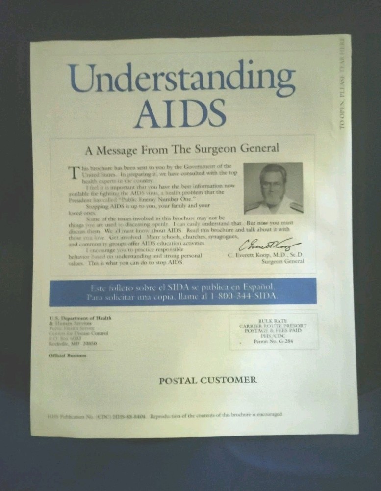 UNDERSTANDING AIDS BROCHURE, SURGEON GENERAL C. EVERETT KOOP, 1988! SEALED!!