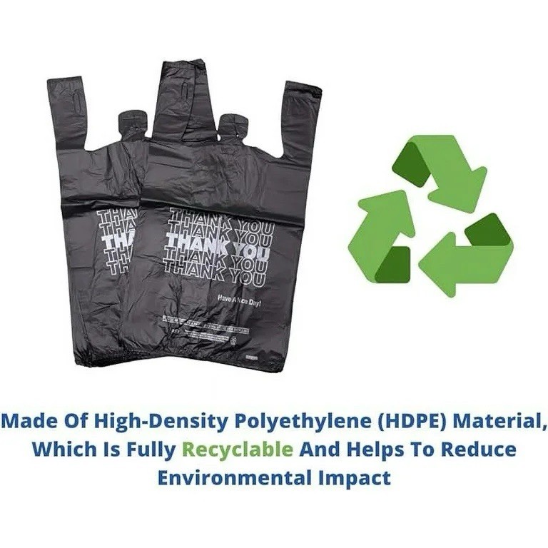 Bags 1/6 Black 21 x 6.5 x 11.5 "Thank You" T-Shirt Plastic Grocery Shopping Bags